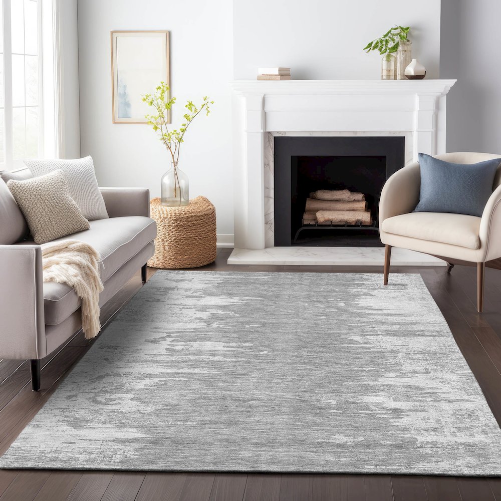 Premium Machine Washable Mayfield AMF705 Silver 9' x 12' Rug. Picture 5