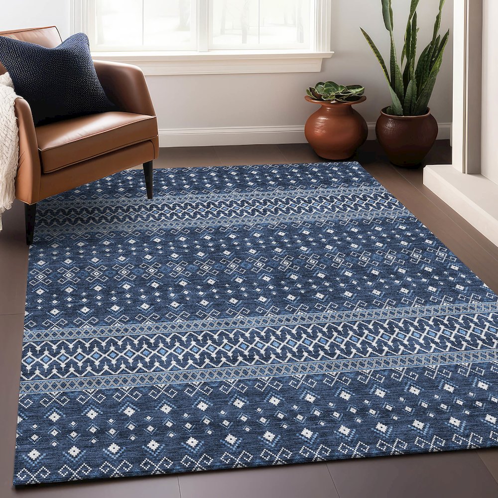 Premium Machine Washable Mayfield AMF708 Navy 9' x 12' Rug. Picture 6