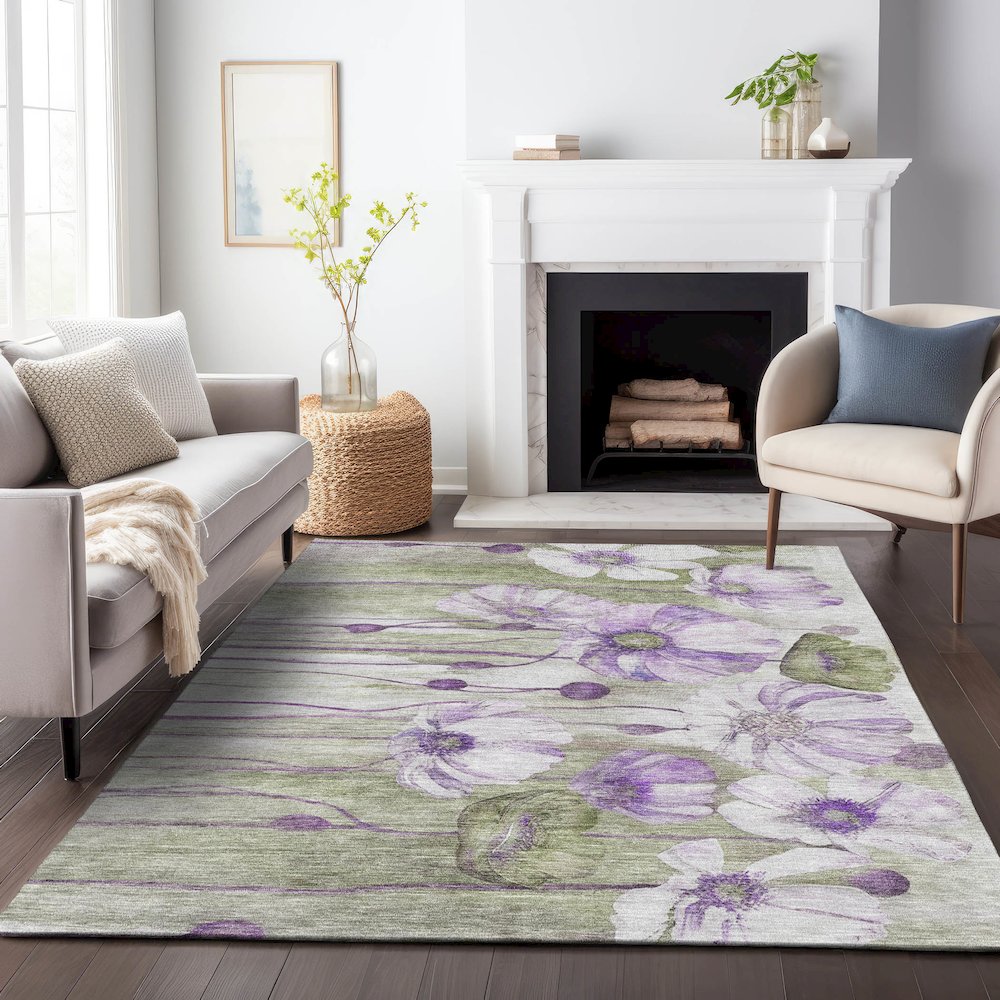 Premium Machine Washable Mayfield AMF712 Purple 9' x 12' Rug. Picture 5