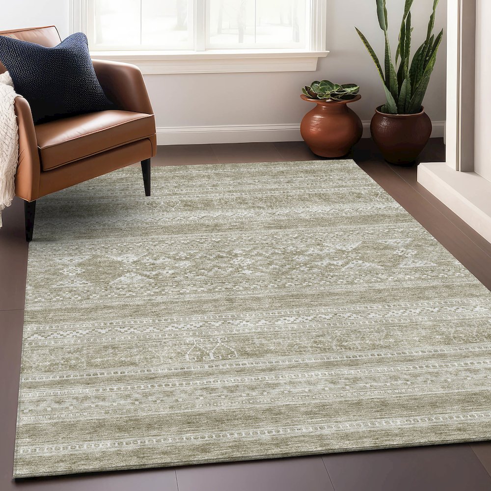 Premium Machine Washable Mayfield AMF714 Khaki 9' x 12' Rug. Picture 6