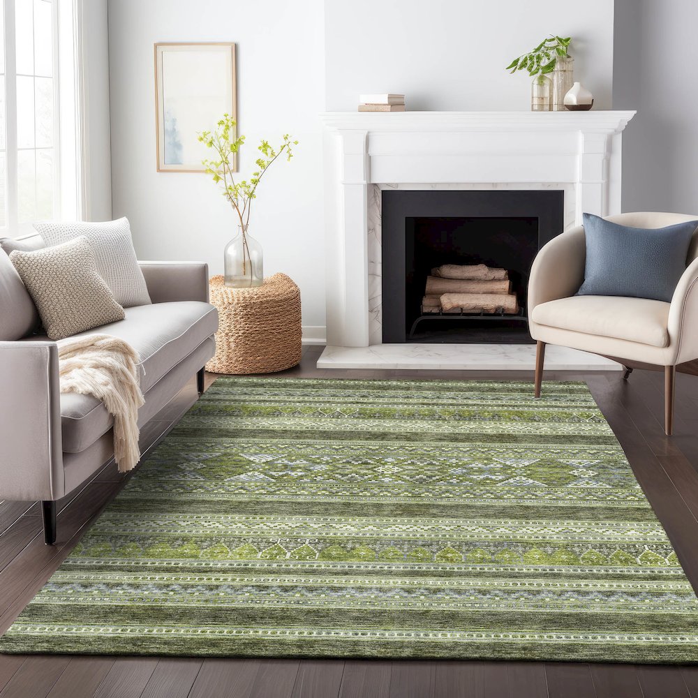 Premium Machine Washable Mayfield AMF714 Olive 9' x 12' Rug. Picture 5