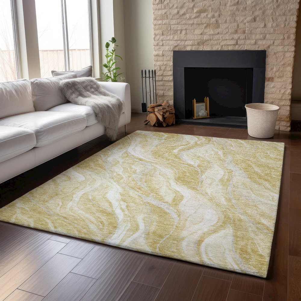 Premium Machine Washable Mayfield AMF720 Gold 9' x 12' Rug. Picture 6