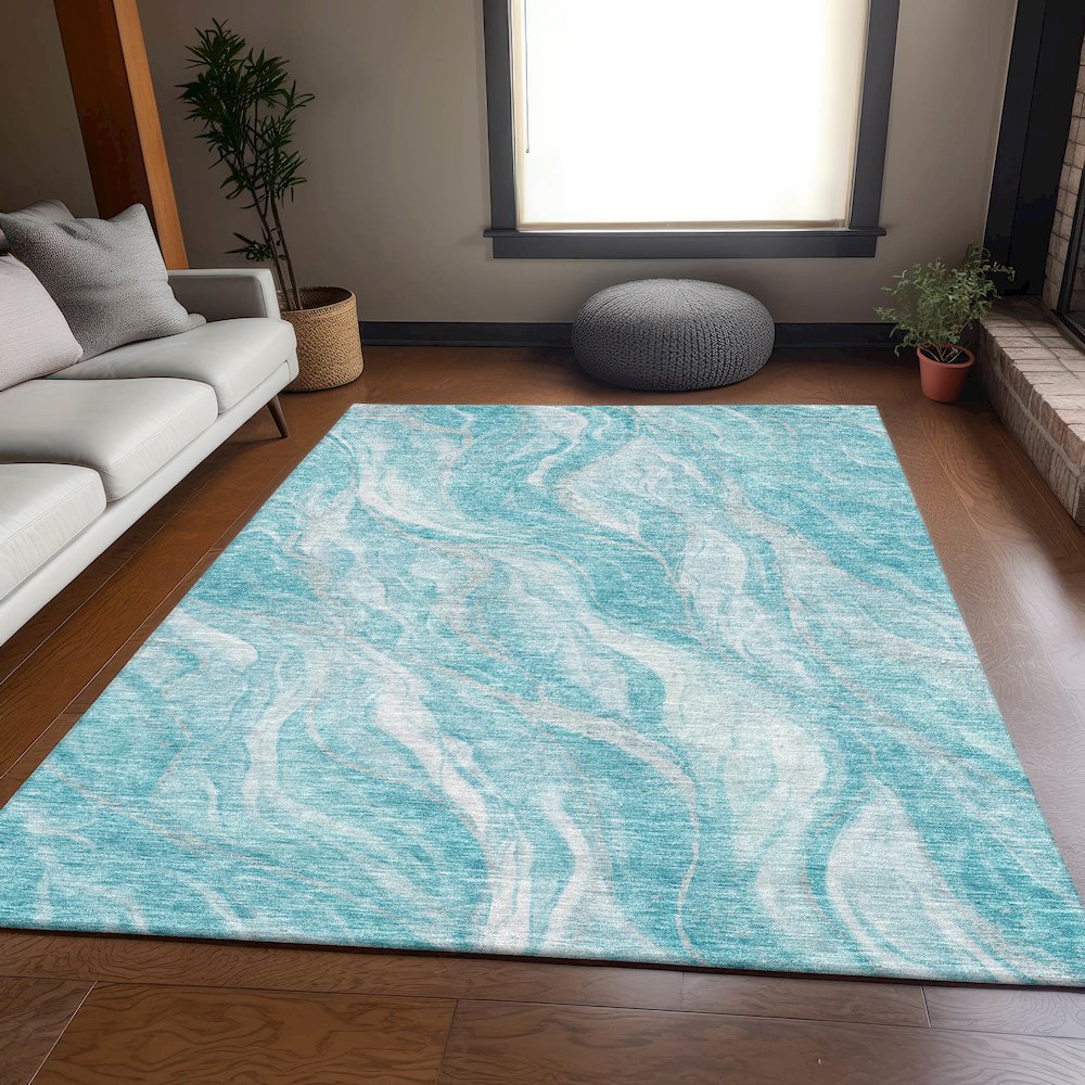 Premium Machine Washable Mayfield AMF720 Teal 9' x 12' Rug. Picture 5