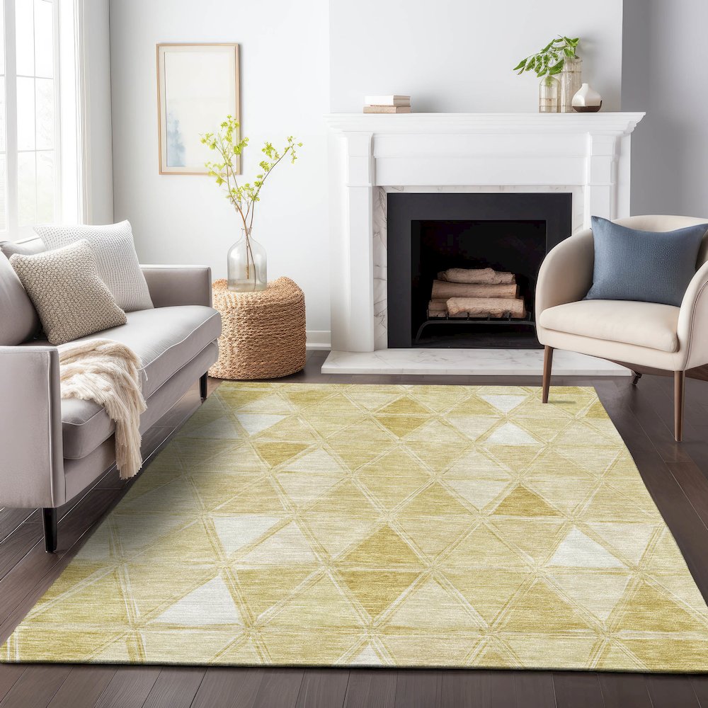 Premium Machine Washable Mayfield AMF722 Gold 9' x 12' Rug. Picture 5
