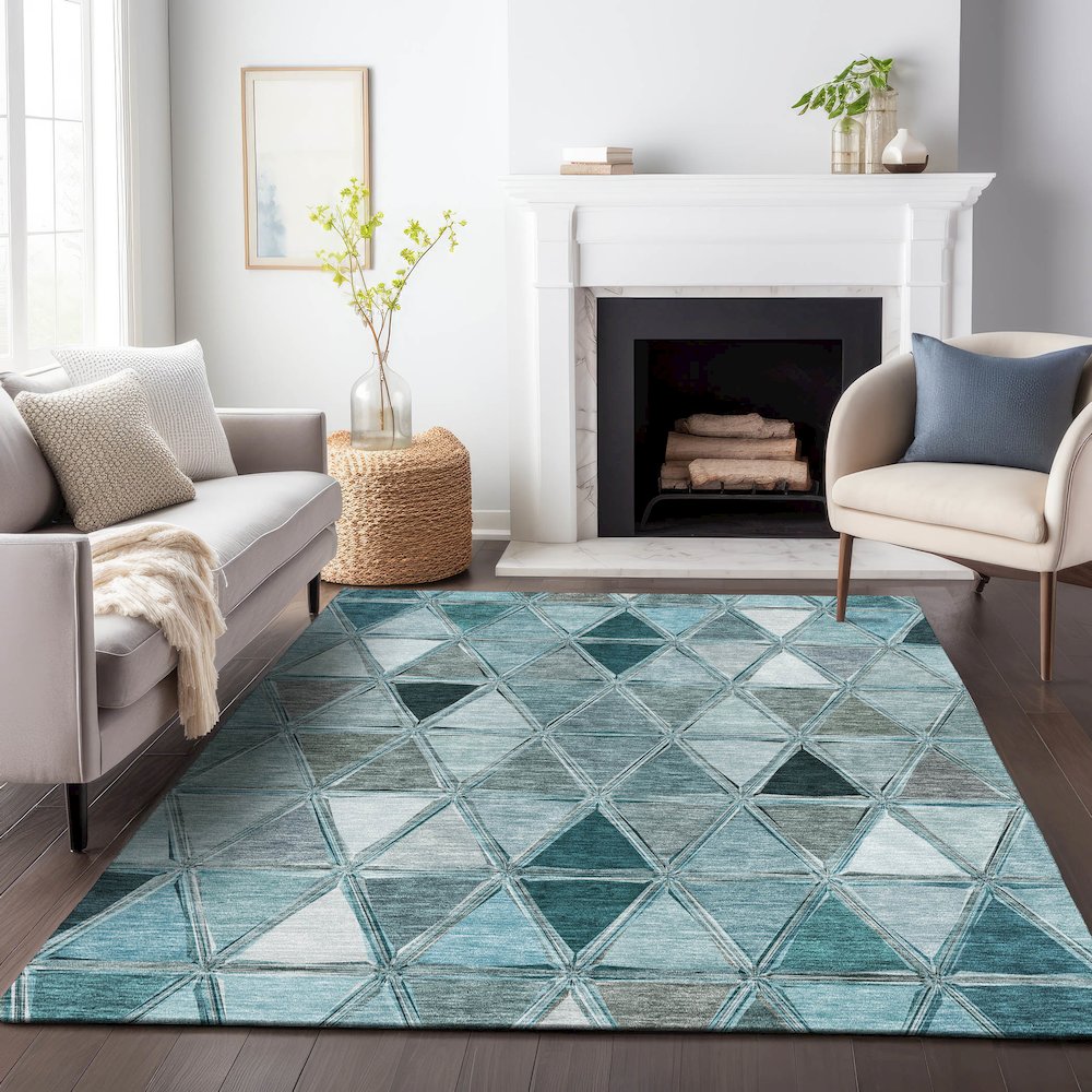 Premium Machine Washable Mayfield AMF722 Teal 9' x 12' Rug. Picture 5