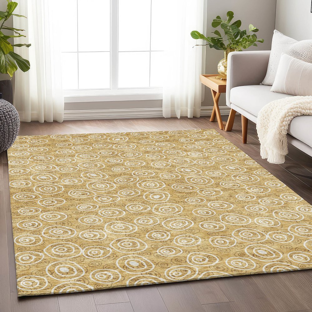 Premium Machine Washable Mayfield AMF728 Gold 9' x 12' Rug. Picture 5