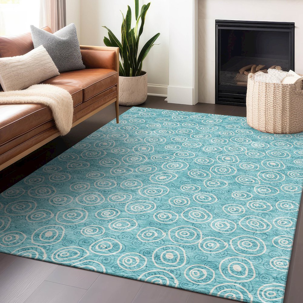 Premium Machine Washable Mayfield AMF728 Teal 9' x 12' Rug. Picture 6