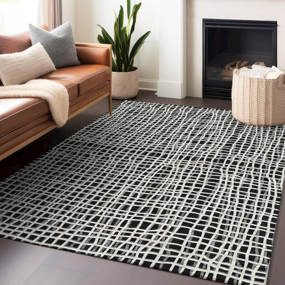 Premium Machine Washable Mayfield AMF729 Black 9' x 12' Rug. Picture 6