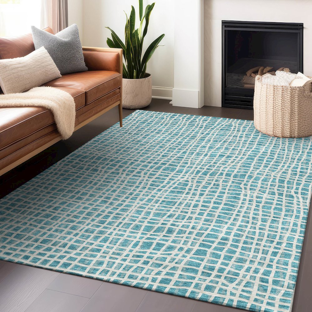 Premium Machine Washable Mayfield AMF729 Teal 9' x 12' Rug. Picture 6