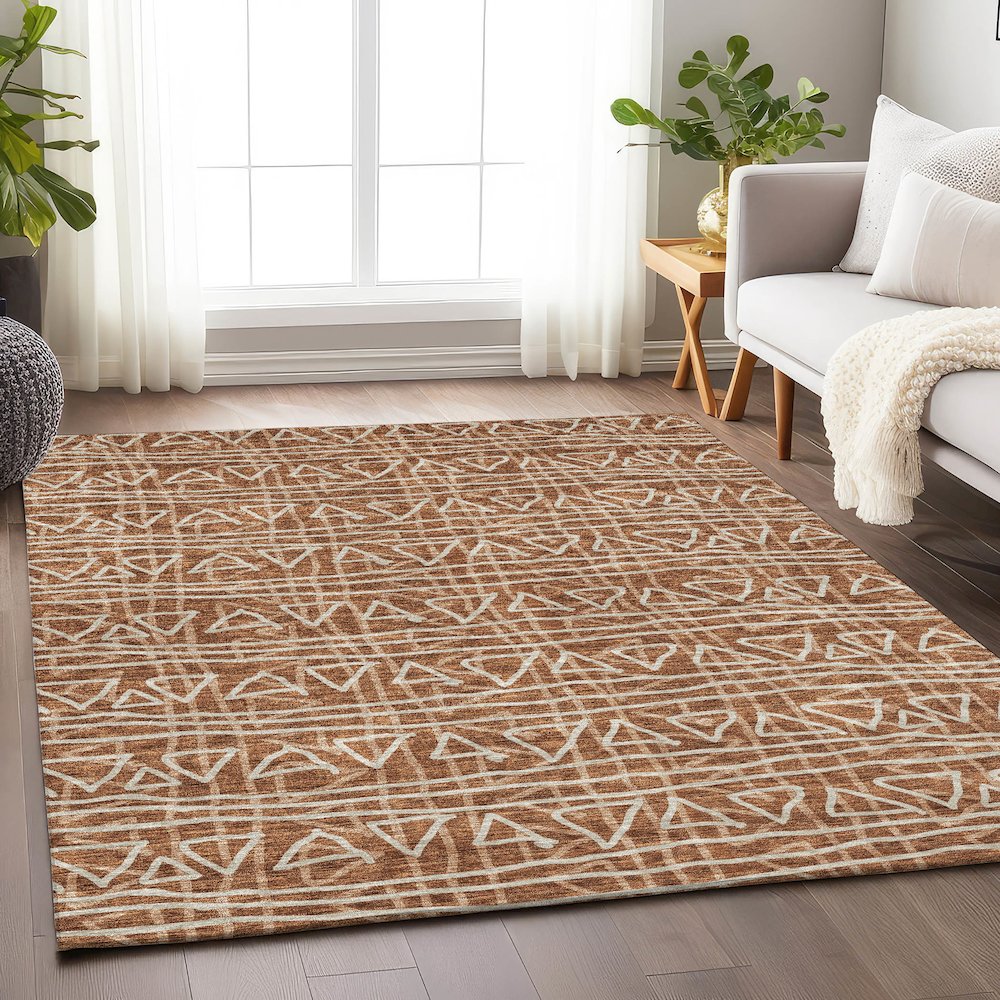 Premium Machine Washable Mayfield AMF730 Terracotta 9' x 12' Rug. Picture 5