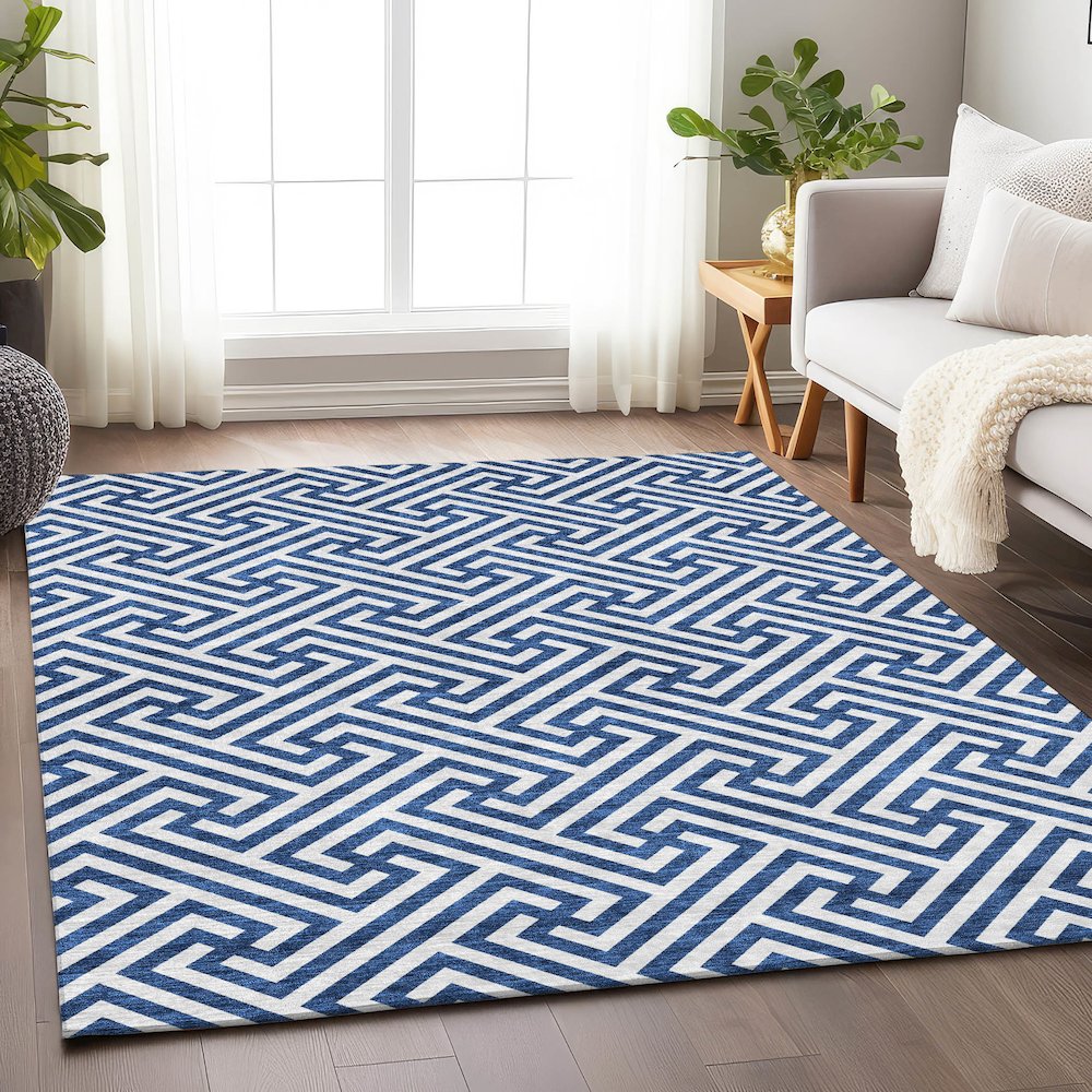 Premium Machine Washable Mayfield AMF731 Blue 9' x 12' Rug. Picture 5