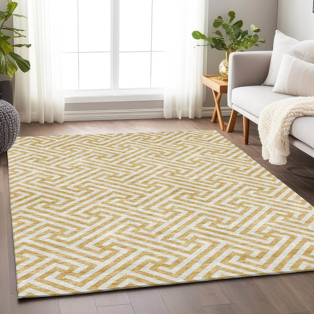 Premium Machine Washable Mayfield AMF731 Gold 9' x 12' Rug. Picture 5