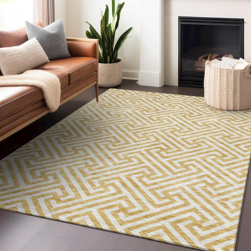 Premium Machine Washable Mayfield AMF731 Gold 9' x 12' Rug. Picture 6