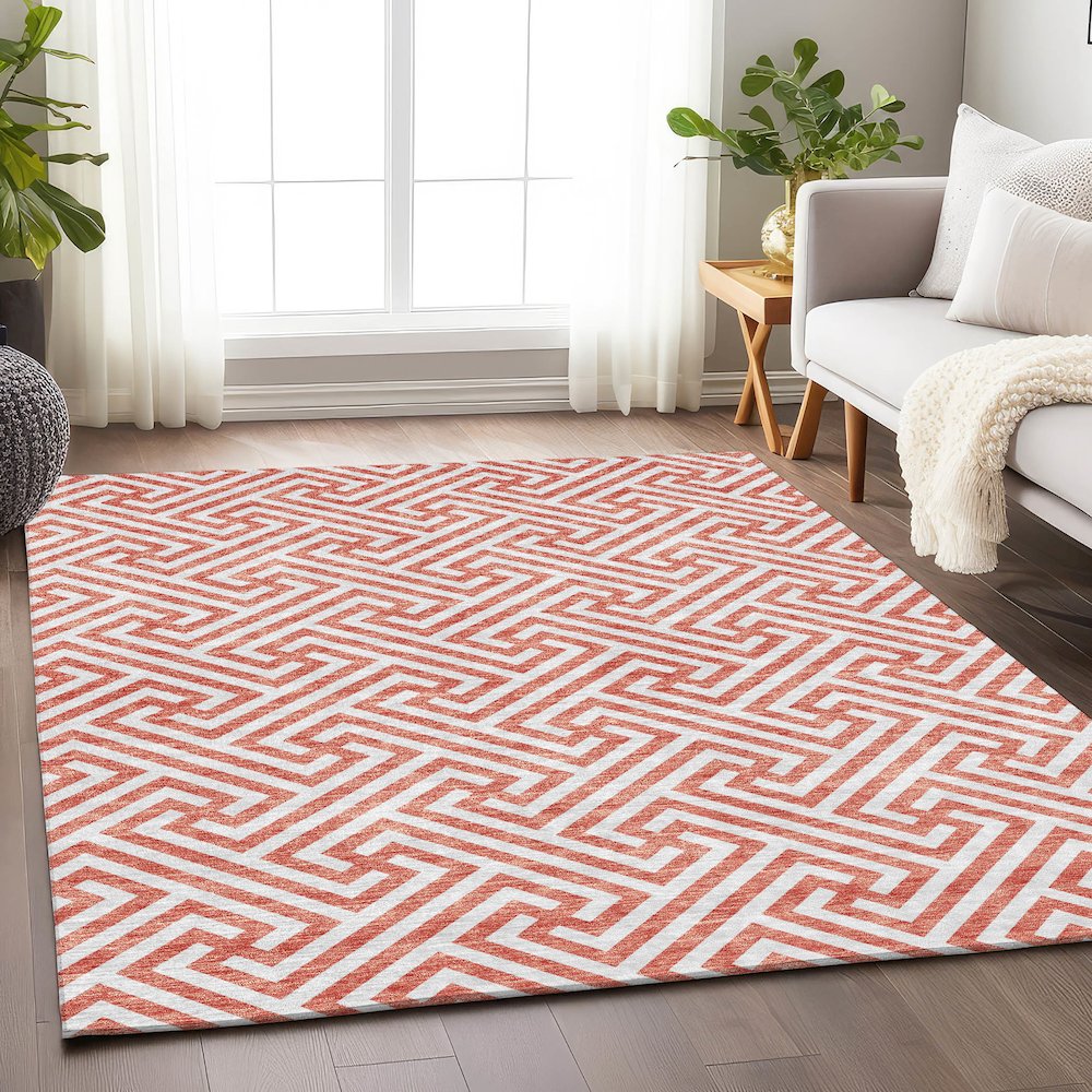 Premium Machine Washable Mayfield AMF731 Salmon 9' x 12' Rug. Picture 5