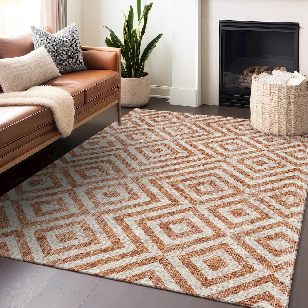 Premium Machine Washable Mayfield AMF733 Terracotta 9' x 12' Rug. Picture 6