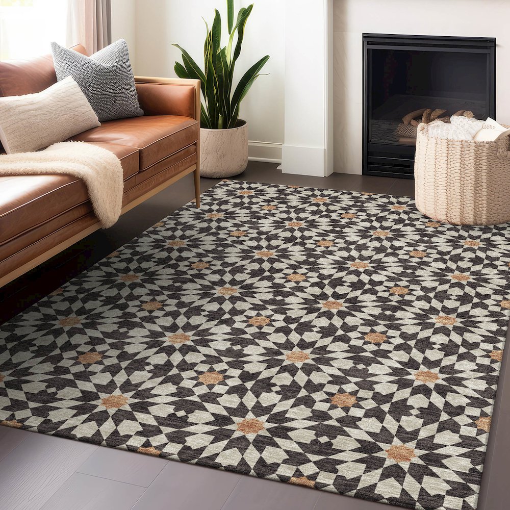 Premium Machine Washable Mayfield AMF734 Charcoal 9' x 12' Rug. Picture 6