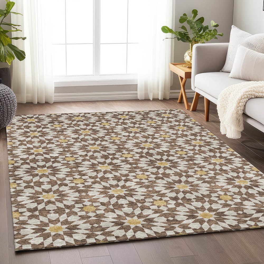 Premium Machine Washable Mayfield AMF734 Chocolate 9' x 12' Rug. Picture 5
