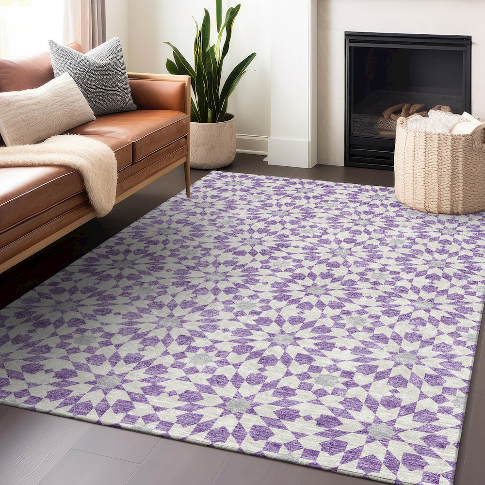 Premium Machine Washable Mayfield AMF734 Lavender 9' x 12' Rug. Picture 6