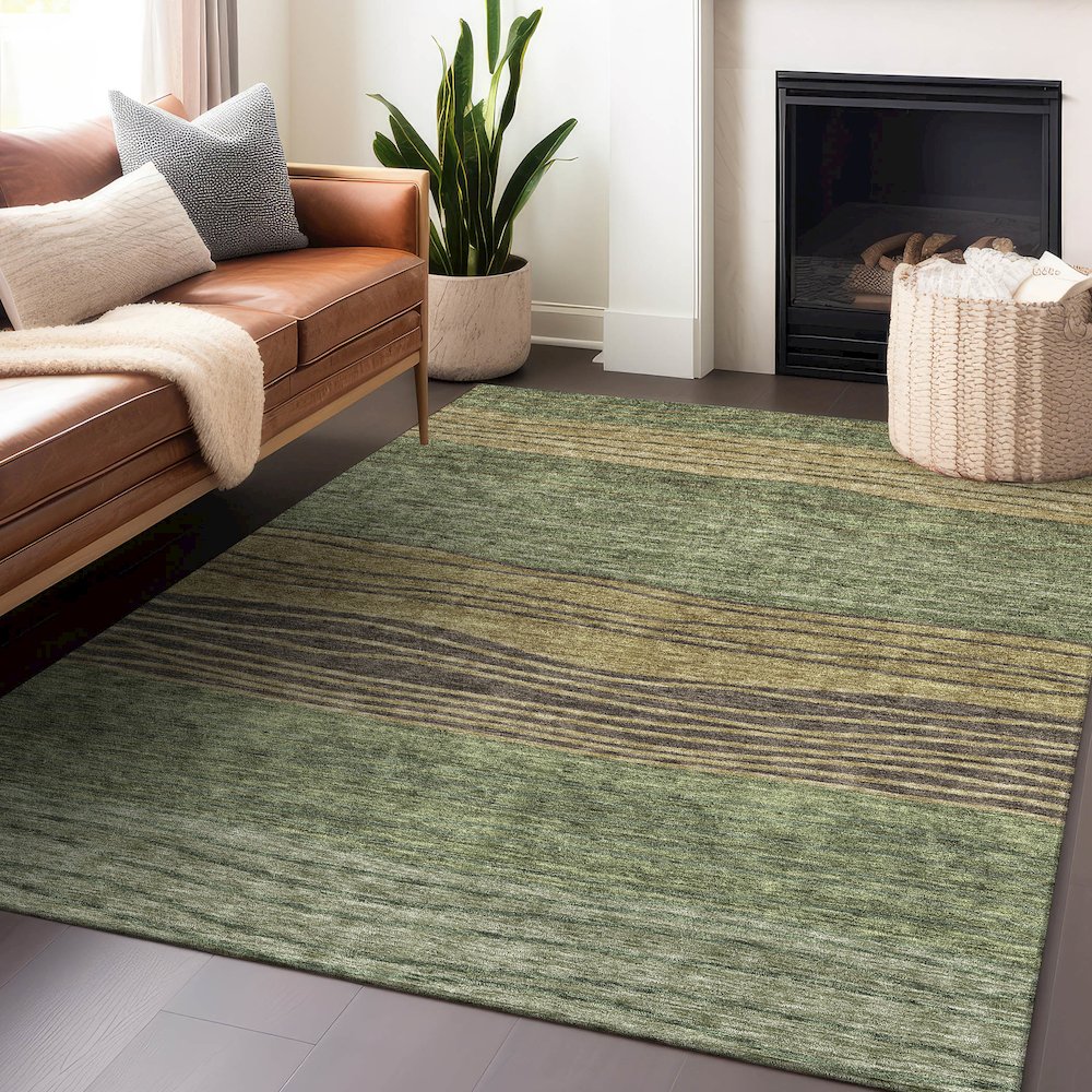 Premium Machine Washable Mayfield AMF735 Olive 9' x 12' Rug. Picture 6