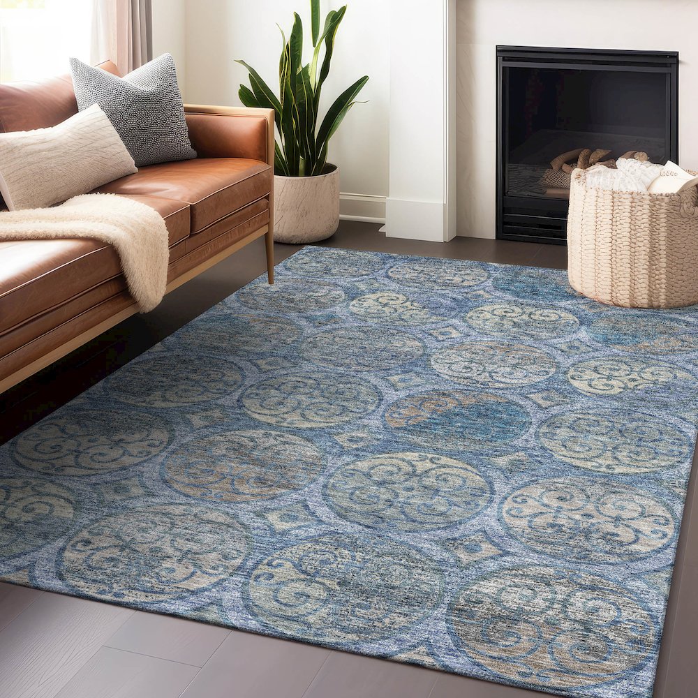 Premium Machine Washable Mayfield AMF738 Blue 9' x 12' Rug. Picture 6