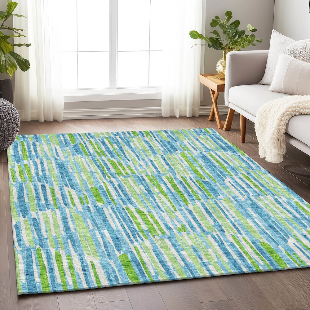 Premium Machine Washable Mayfield AMF739 Aqua 9' x 12' Rug. Picture 5