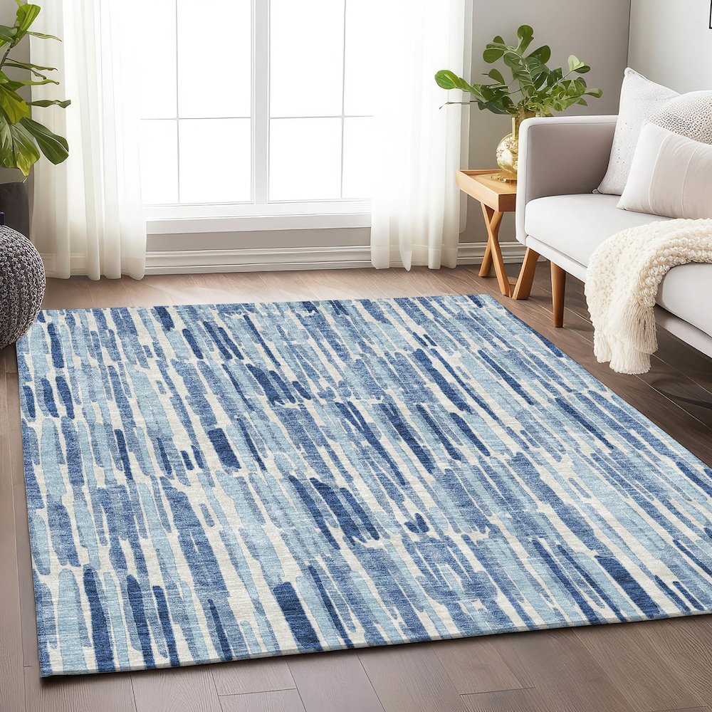 Premium Machine Washable Mayfield AMF739 Blue 9' x 12' Rug. Picture 5