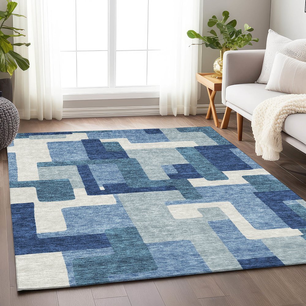 Premium Machine Washable Mayfield AMF740 Blue 9' x 12' Rug. Picture 5