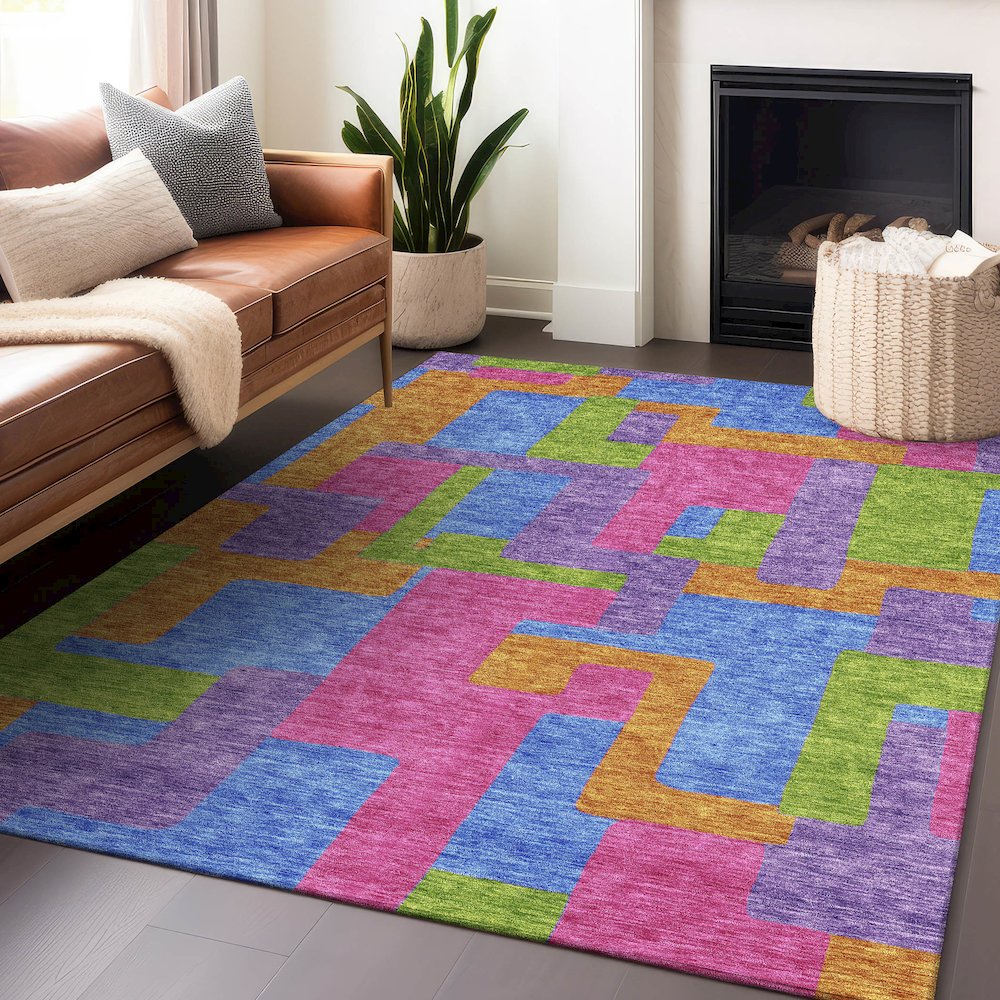 Premium Machine Washable Mayfield AMF740 Purple 9' x 12' Rug. Picture 6