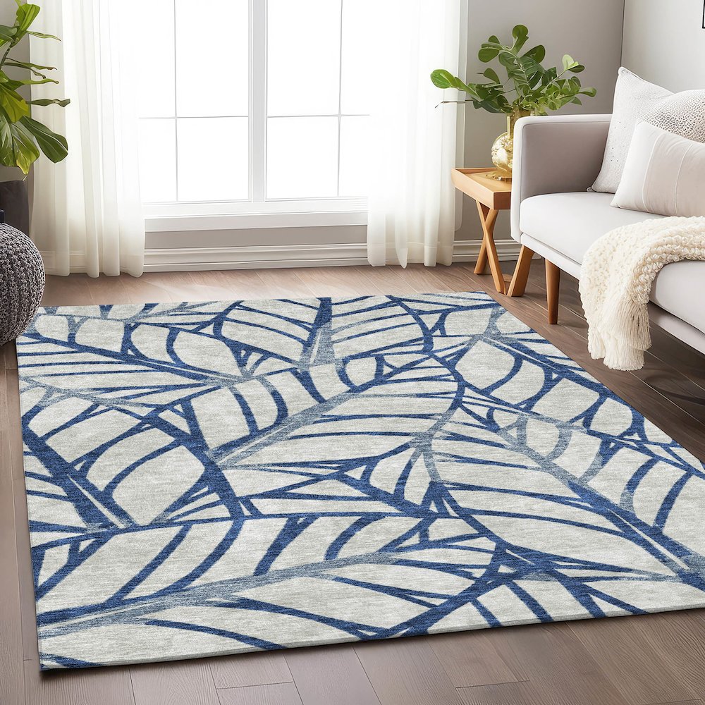 Premium Machine Washable Mayfield AMF741 Navy 9' x 12' Rug. Picture 5