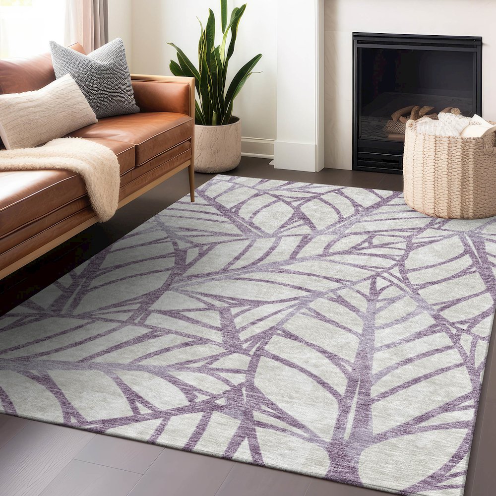 Premium Machine Washable Mayfield AMF741 Purple 9' x 12' Rug. Picture 6