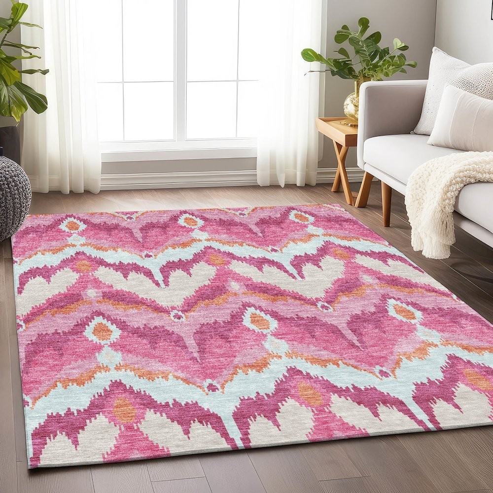 Premium Machine Washable Mayfield AMF743 Pink 9' x 12' Rug. Picture 5