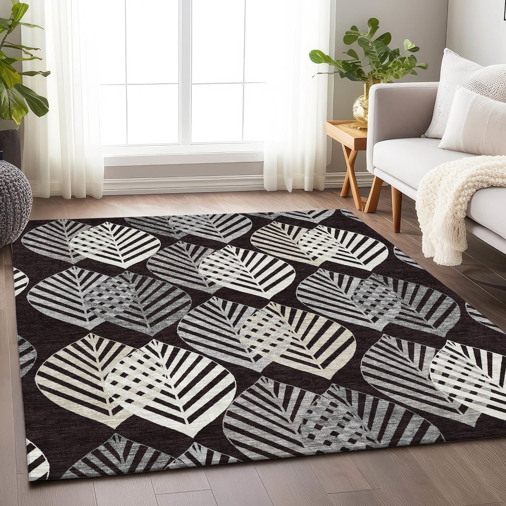 Premium Machine Washable Mayfield AMF744 Black 9' x 12' Rug. Picture 5