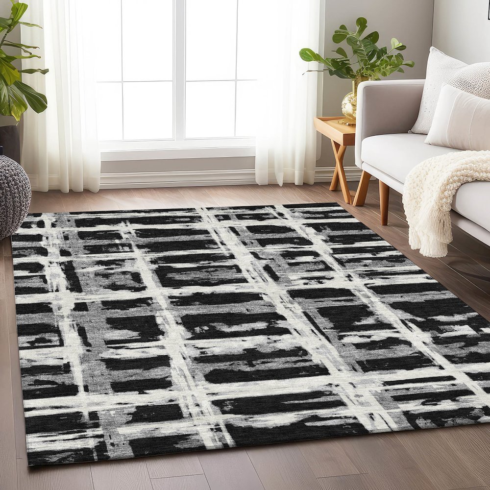 Premium Machine Washable Mayfield AMF745 Black 9' x 12' Rug. Picture 5