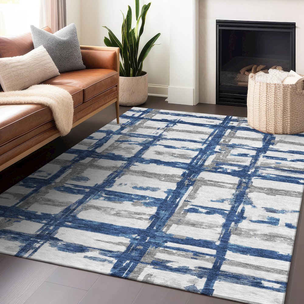 Premium Machine Washable Mayfield AMF745 Navy 9' x 12' Rug. Picture 6