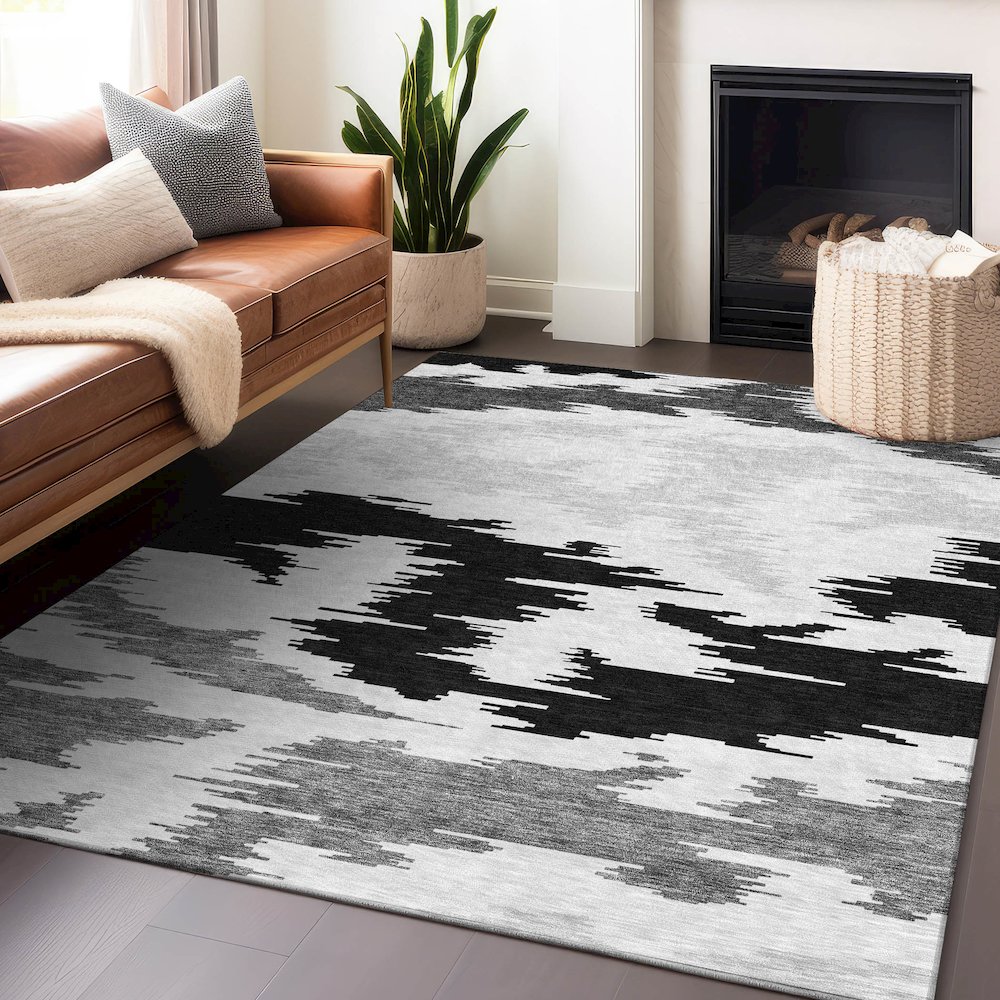 Premium Machine Washable Mayfield AMF746 Black 9' x 12' Rug. Picture 6