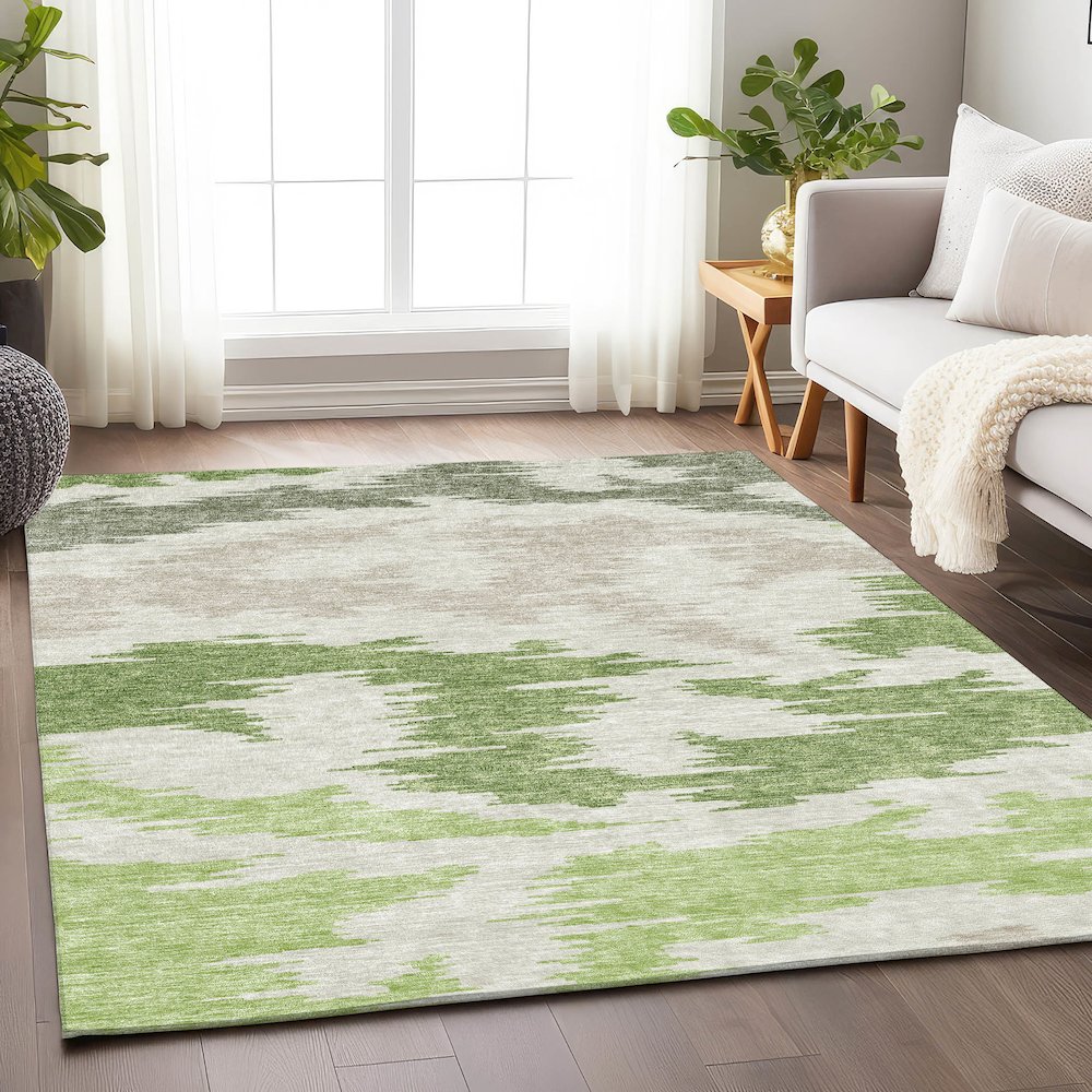 Premium Machine Washable Mayfield AMF746 Green 9' x 12' Rug. Picture 5