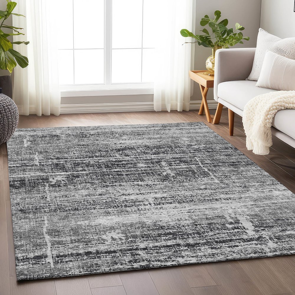 Premium Machine Washable Mayfield AMF747 Black 9' x 12' Rug. Picture 5