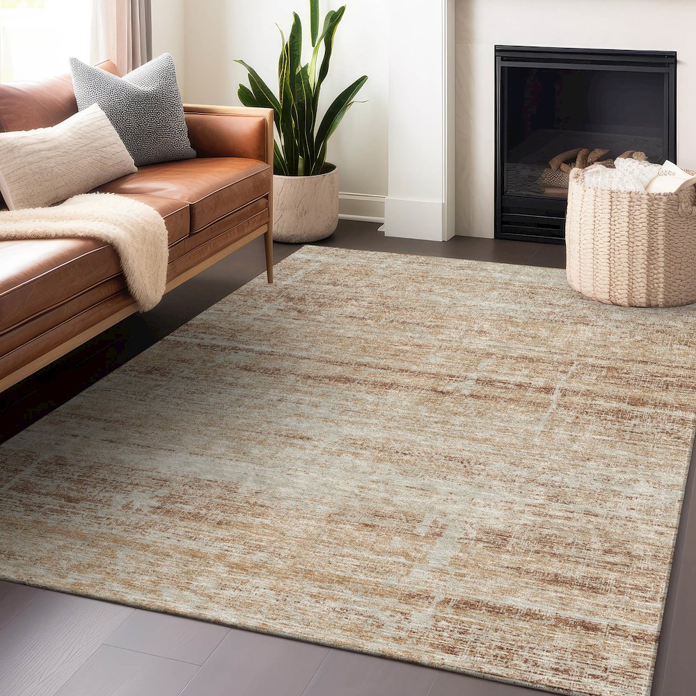 Premium Machine Washable Mayfield AMF747 Copper 9' x 12' Rug. Picture 6
