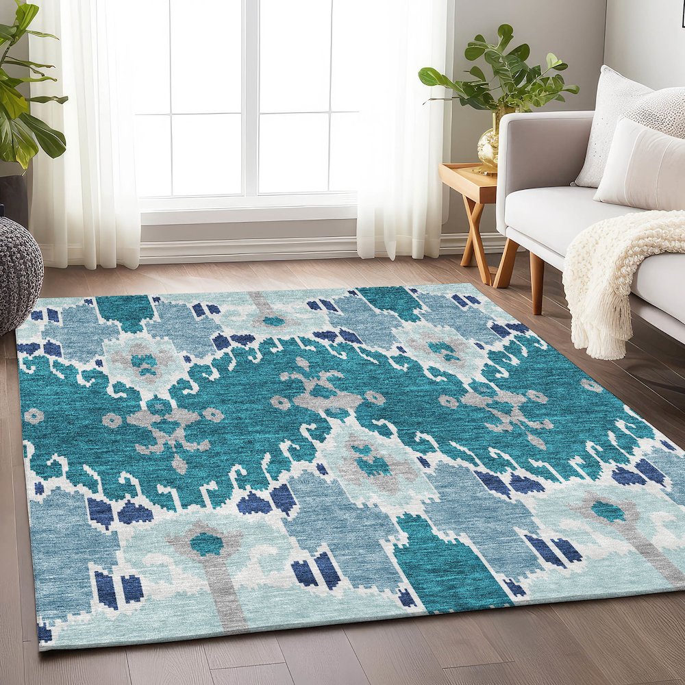 Premium Machine Washable Mayfield AMF748 Teal 9' x 12' Rug. Picture 5