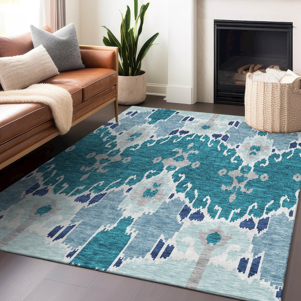 Premium Machine Washable Mayfield AMF748 Teal 9' x 12' Rug. Picture 6
