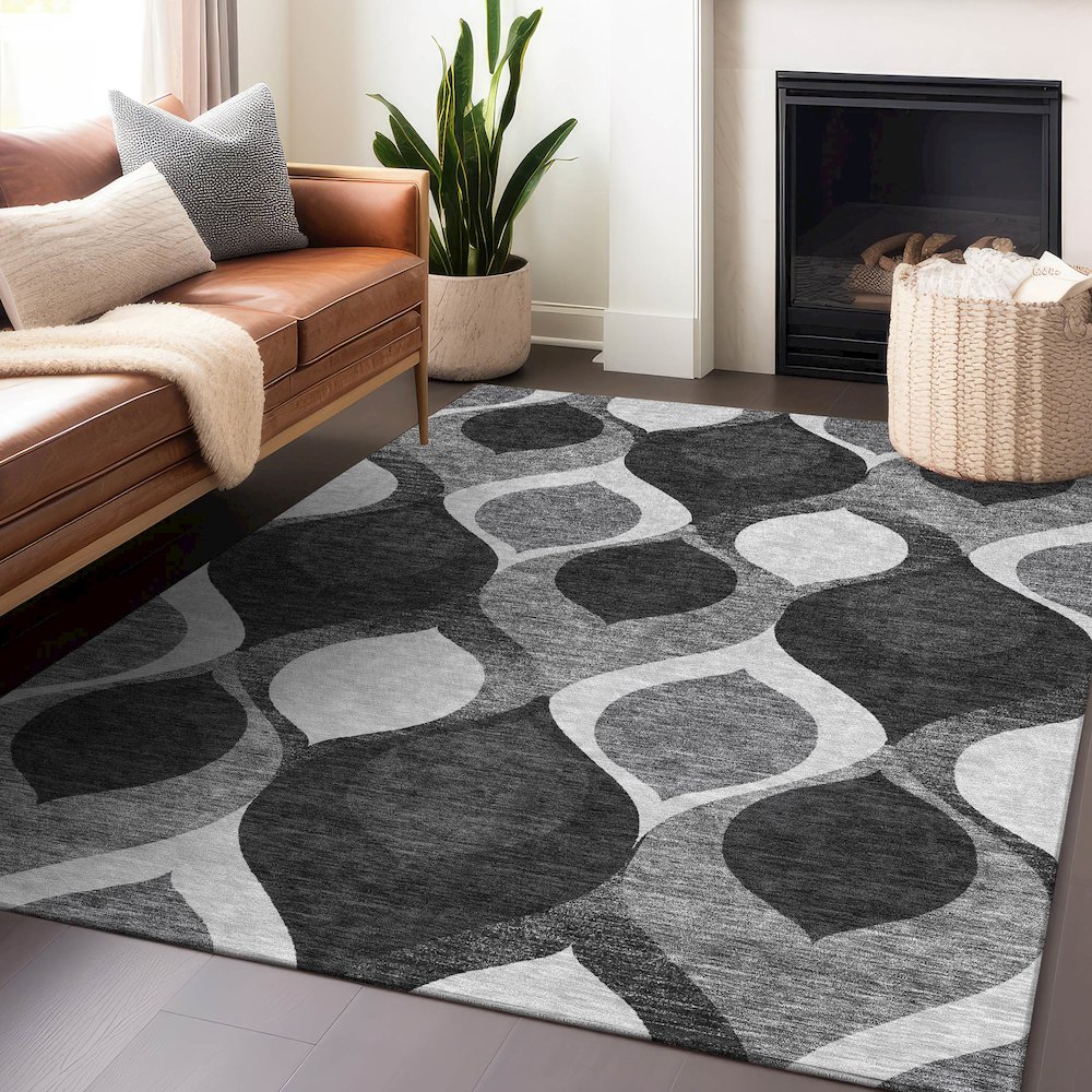 Premium Machine Washable Mayfield AMF749 Black 9' x 12' Rug. Picture 6