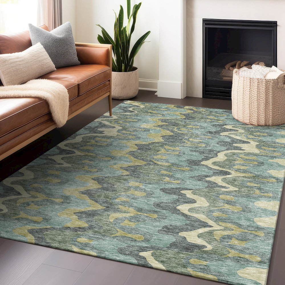 Premium Machine Washable Mayfield AMF750 Sage 9' x 12' Rug. Picture 6