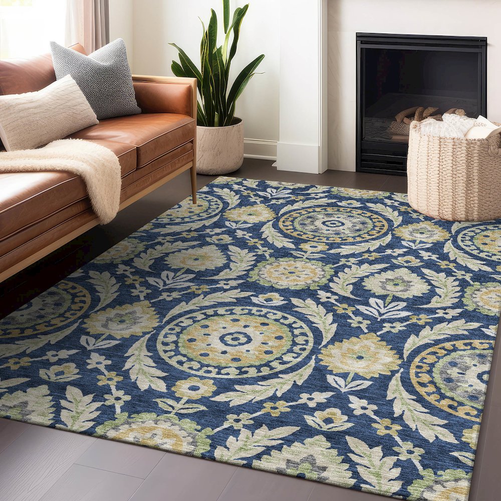 Premium Machine Washable Mayfield AMF751 Navy 9' x 12' Rug. Picture 6
