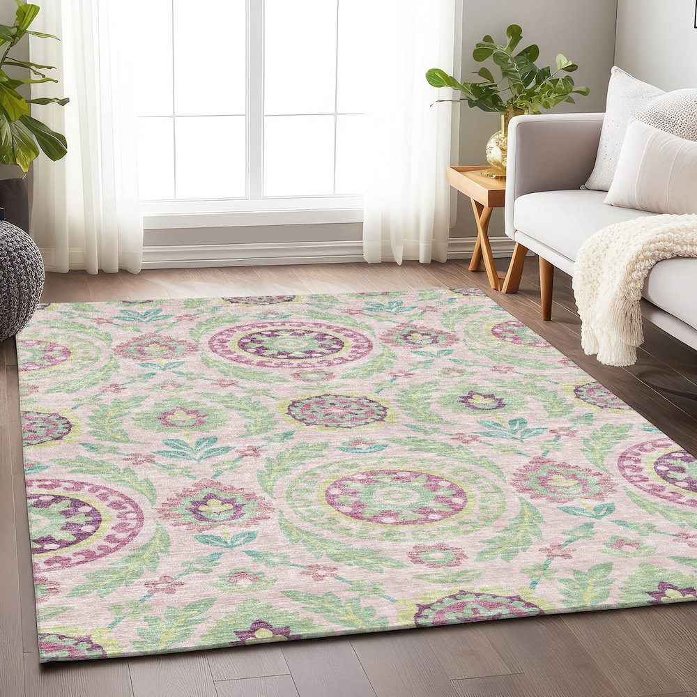 Premium Machine Washable Mayfield AMF751 Pink 9' x 12' Rug. Picture 5