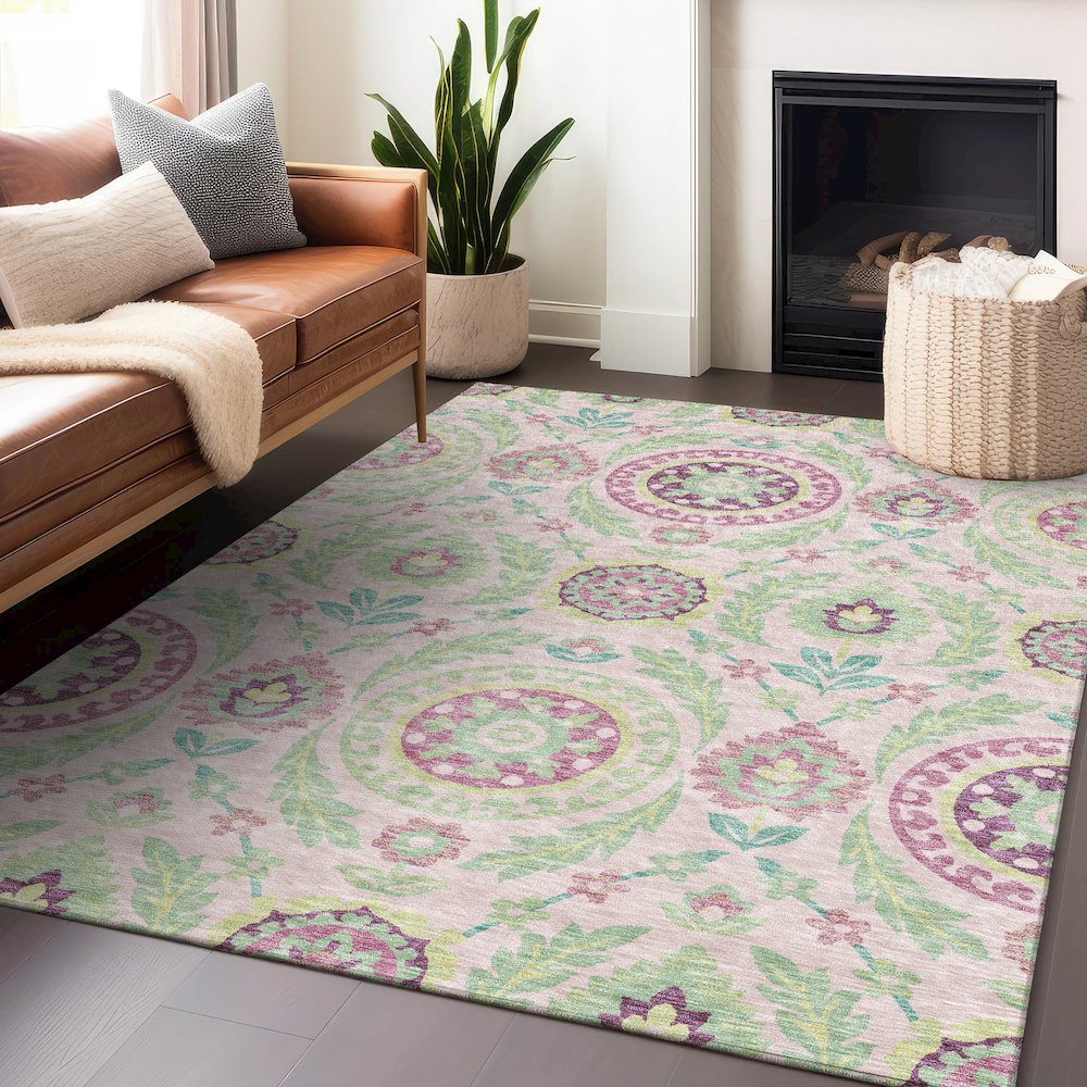 Premium Machine Washable Mayfield AMF751 Pink 9' x 12' Rug. Picture 6