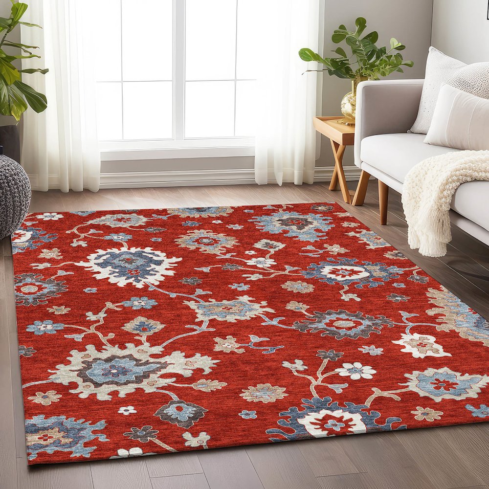 Premium Machine Washable Mayfield AMF753 Red 9' x 12' Rug. Picture 5