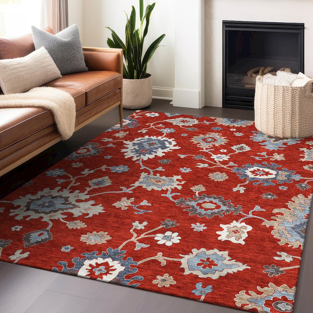 Premium Machine Washable Mayfield AMF753 Red 9' x 12' Rug. Picture 6