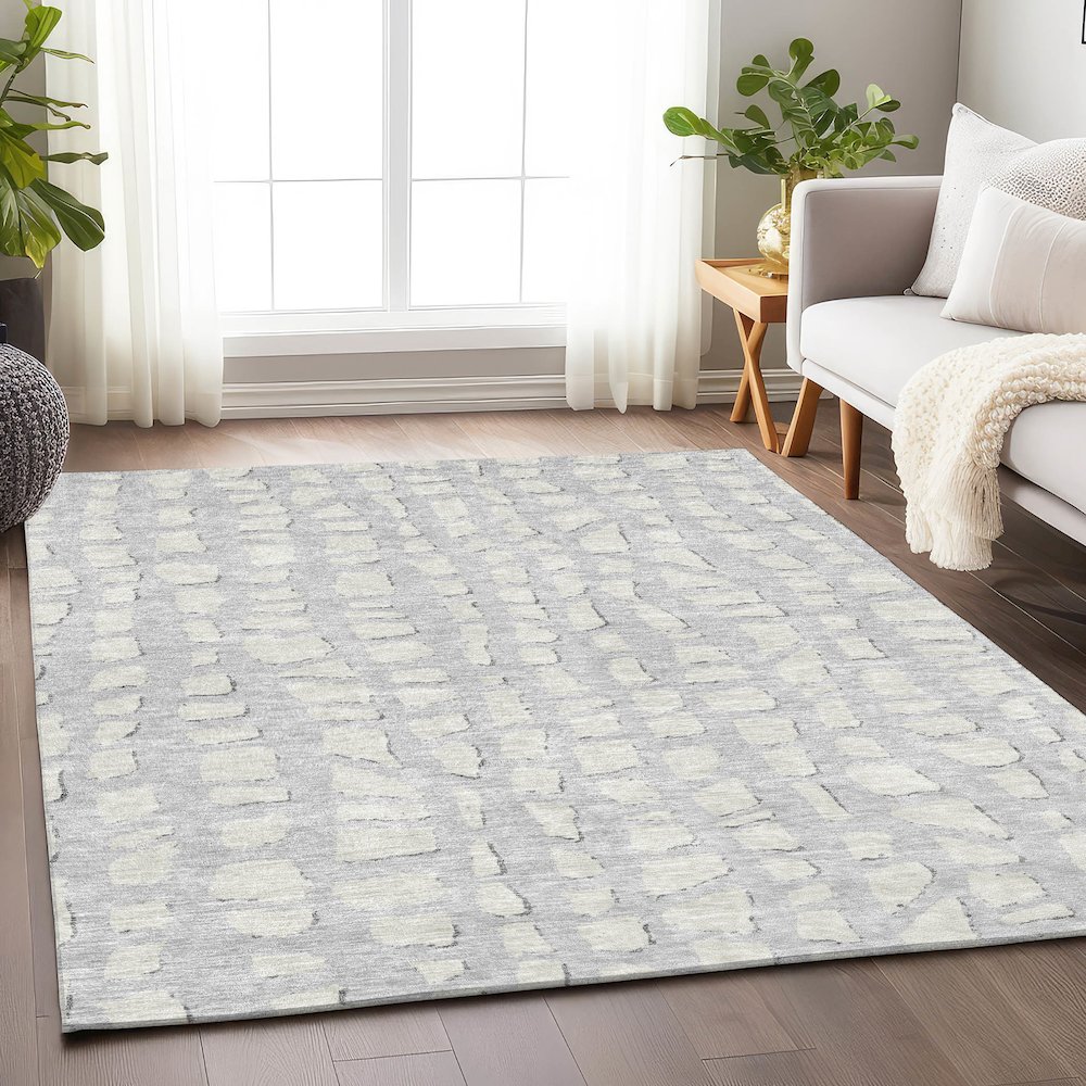 Premium Machine Washable Mayfield AMF754 Silver 9' x 12' Rug. Picture 5