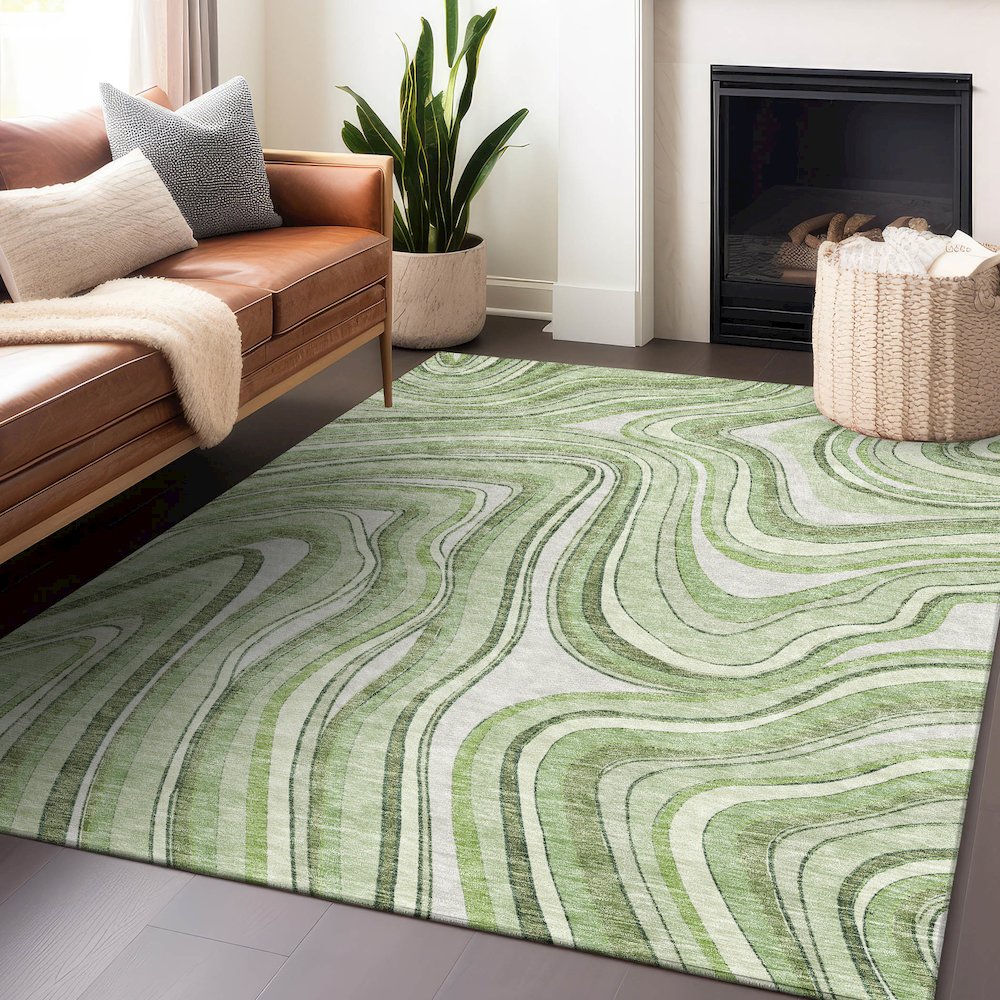 Premium Machine Washable Mayfield AMF756 Aloe 9' x 12' Rug. Picture 6
