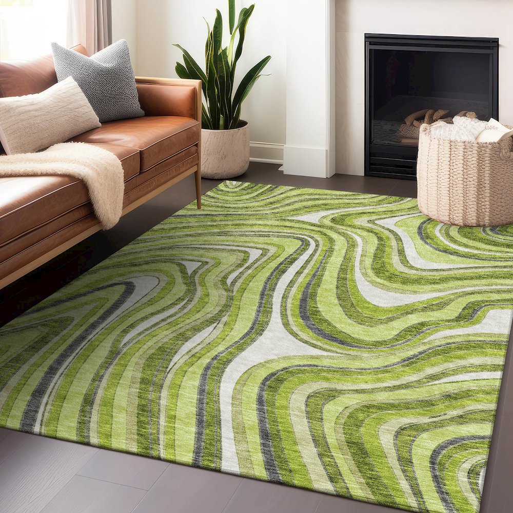 Premium Machine Washable Mayfield AMF756 Lime 9' x 12' Rug. Picture 6